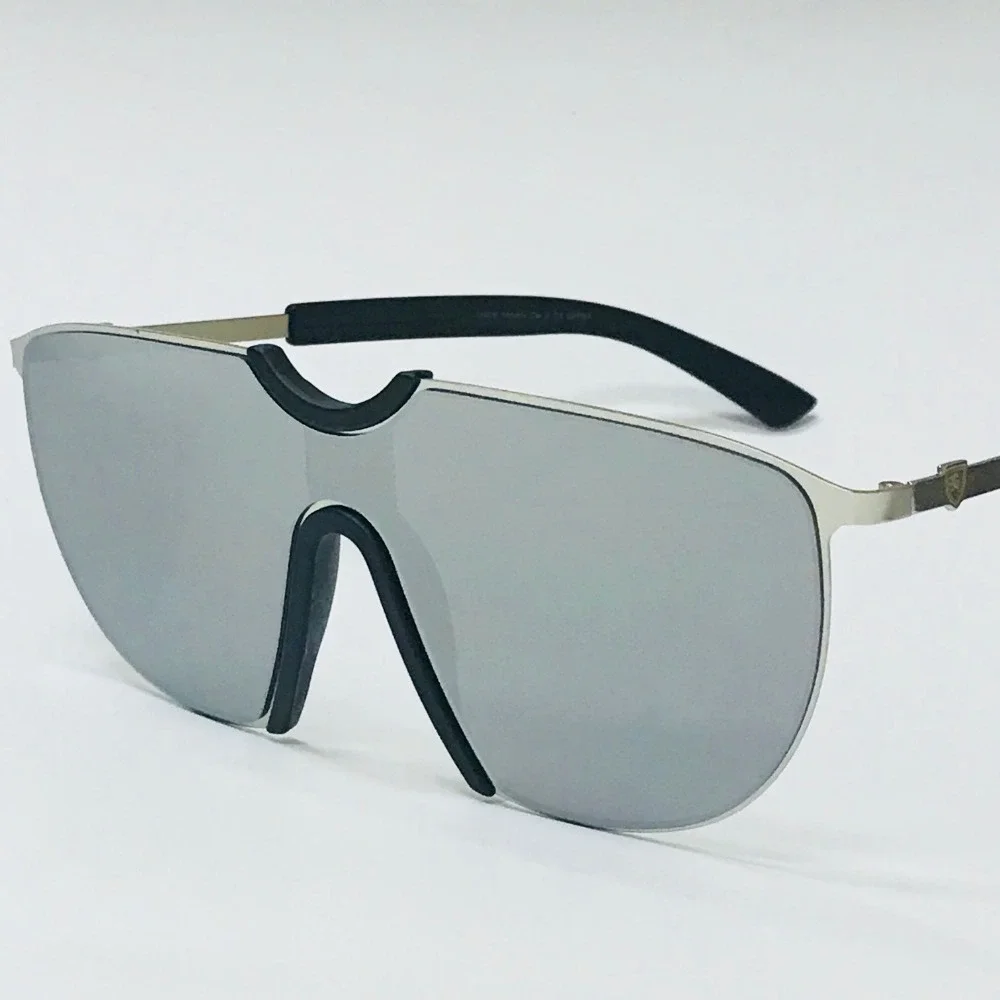 Shield Sunglasses Silver Mirrored Lens Semi Rimless Sporty Fashion Men Oversized